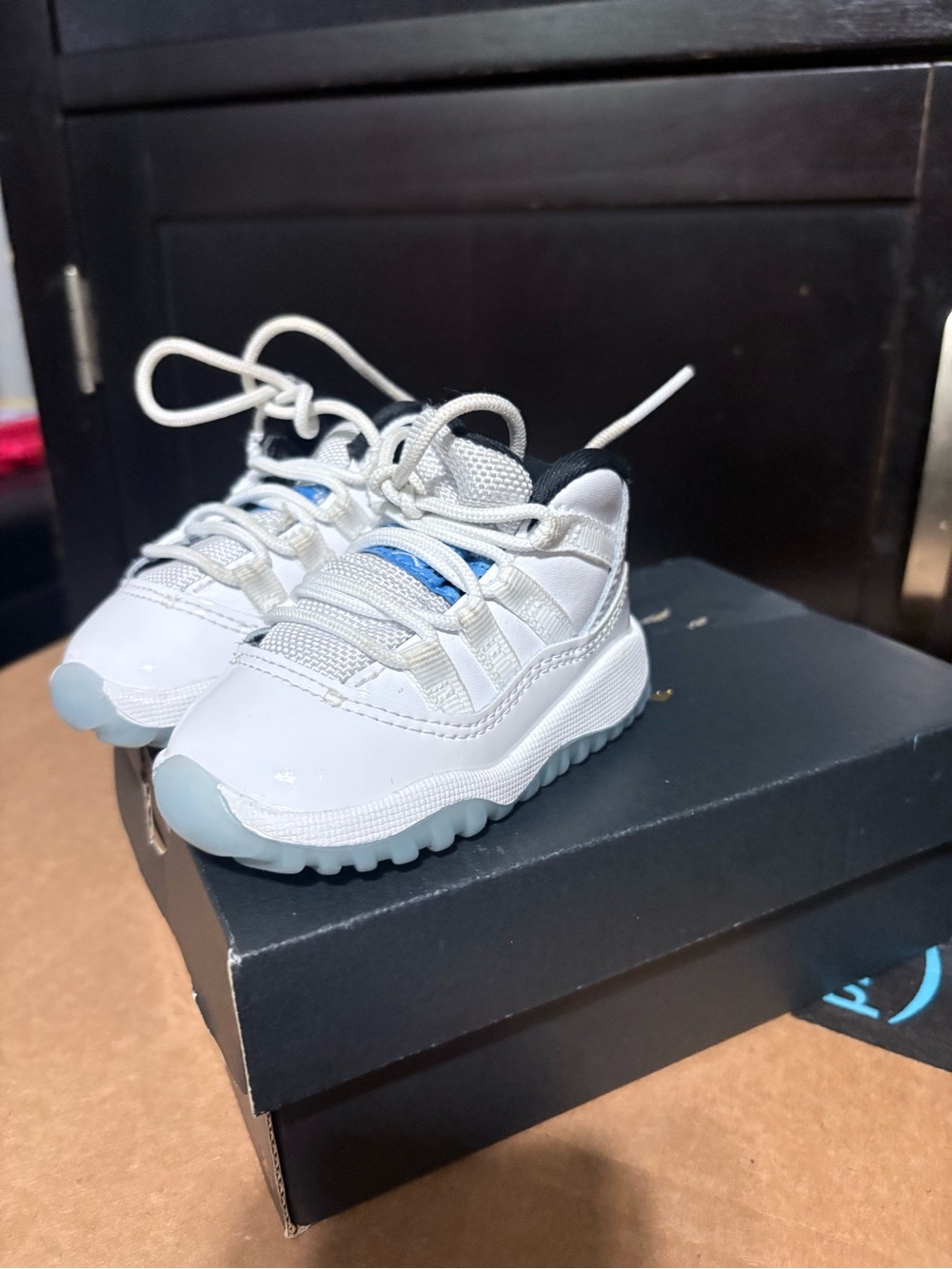 Kids White and Light Blue Athletic Sneakers